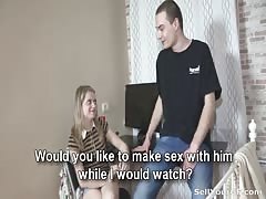 Waiting for his turn to fuck his sexy girlfriend