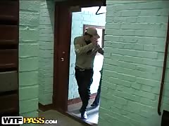 Young blonde gf sucking on the veranda with the risk of getting caught