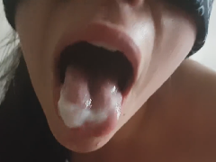 Blindfolded Schoolgirl Gives POV Blowjob And Swallows Cum