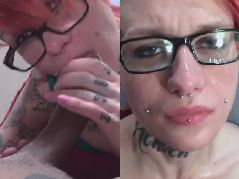 Inked Emo Teen Deepthroats And Plays With Messy Facial