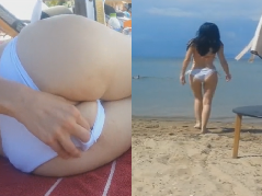 Greek Babe Plays With Buttplug On Public Beach